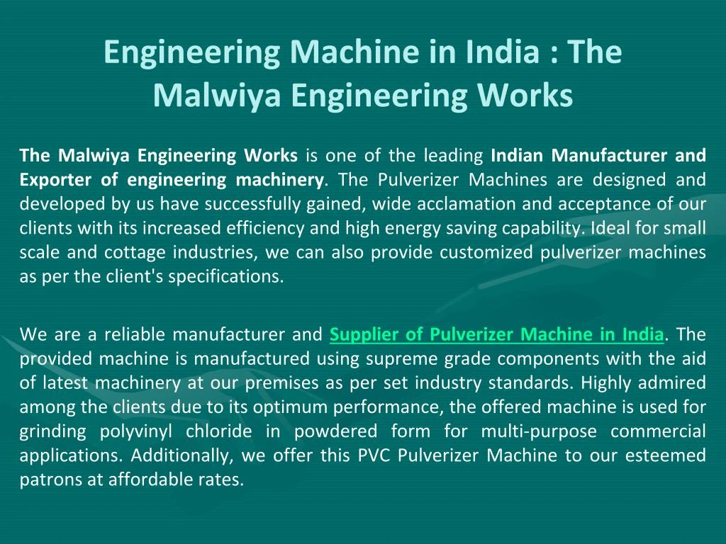 engineering machine in india the malwiya engineering works