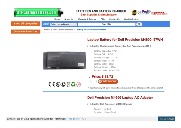 Laptop Battery for Dell Precision M4600