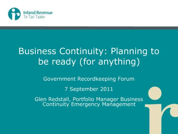 Business Continuity: Planning to be ready for anything