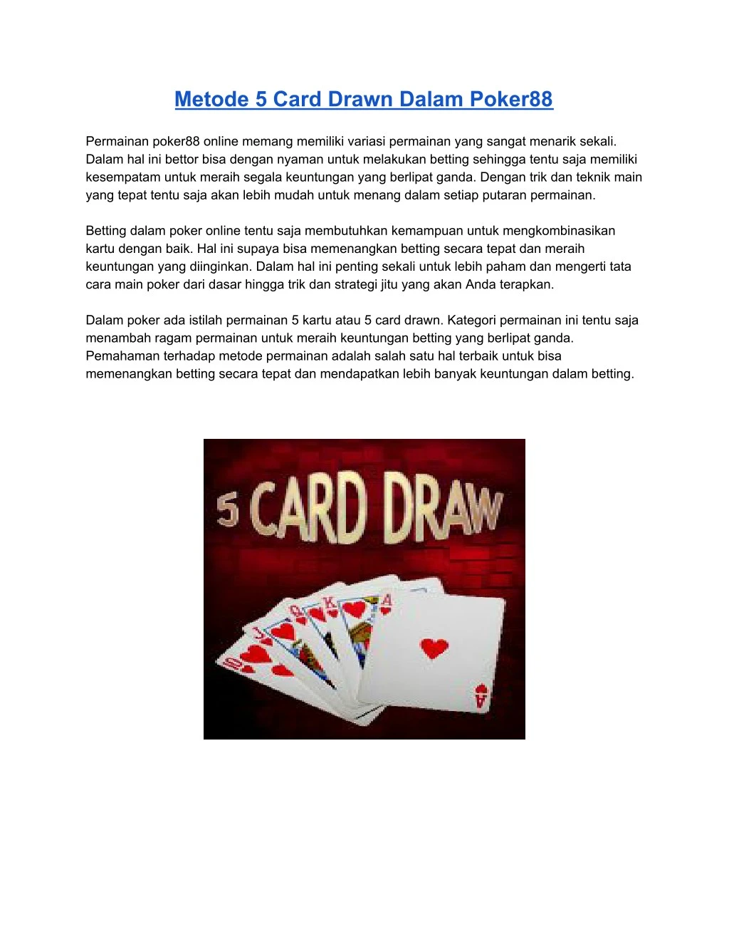 metode 5 card drawn dalam poker88
