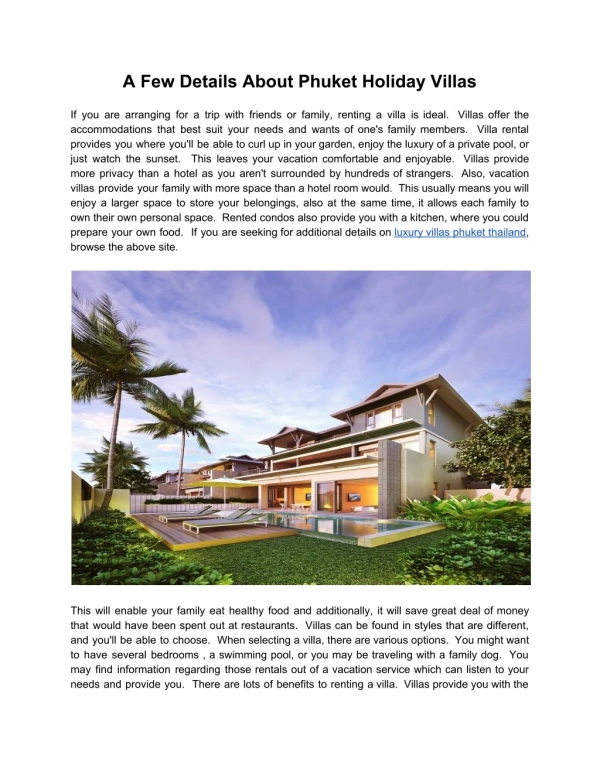 A Few Details About Phuket Holiday Villas