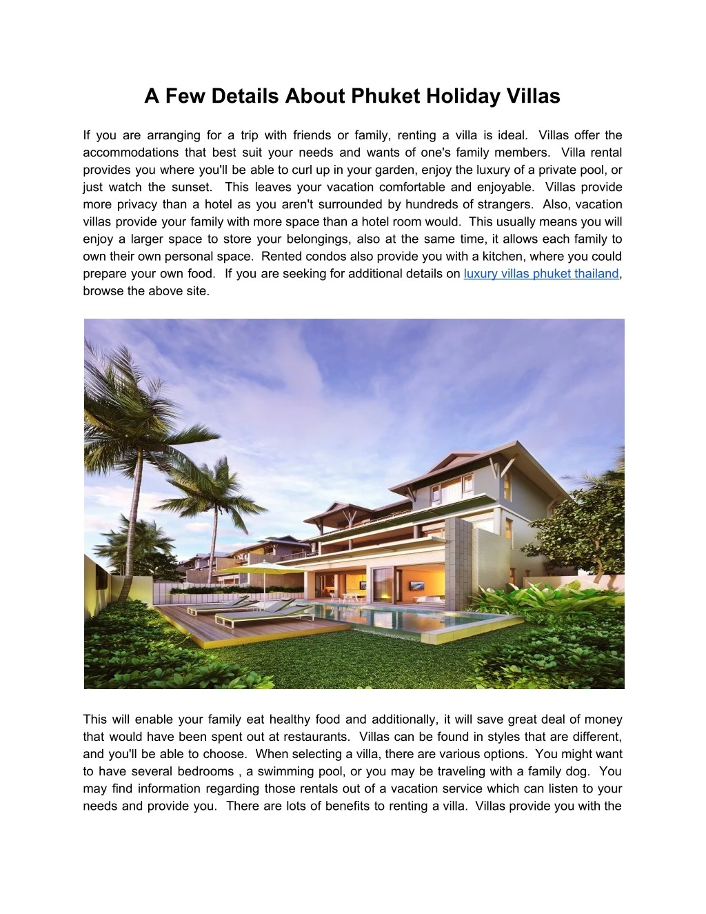 a few details about phuket holiday villas