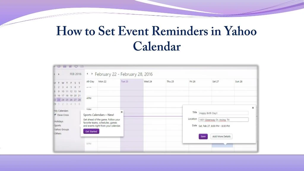 how to set event reminders in yahoo calendar
