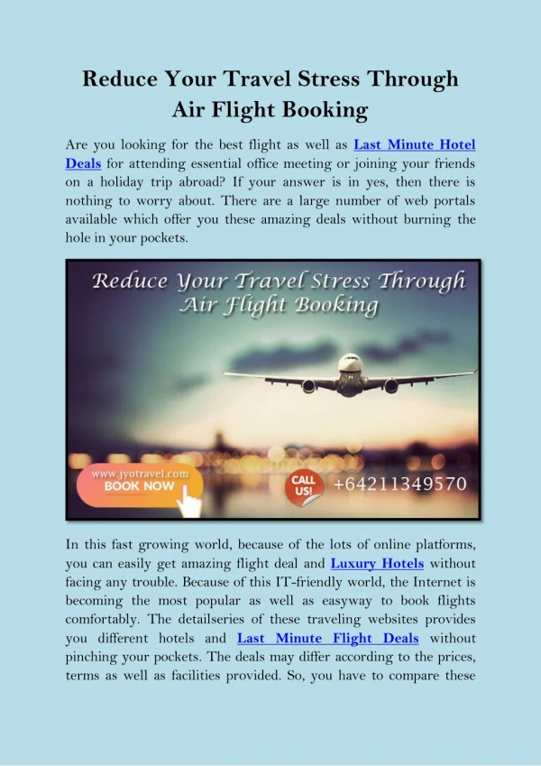 Reduce Your Travel Stress Through Air Flight Booking