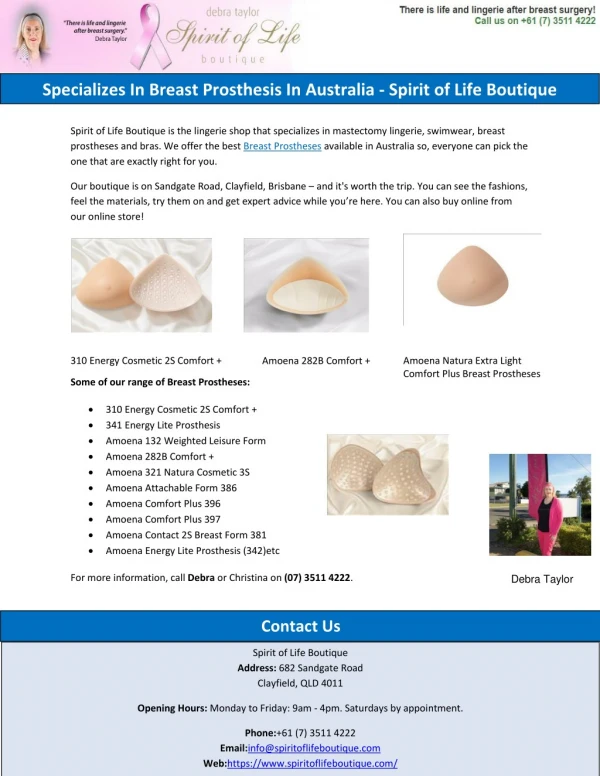 Specializes In Breast Prosthesis In Australia - Spirit of Life Boutique