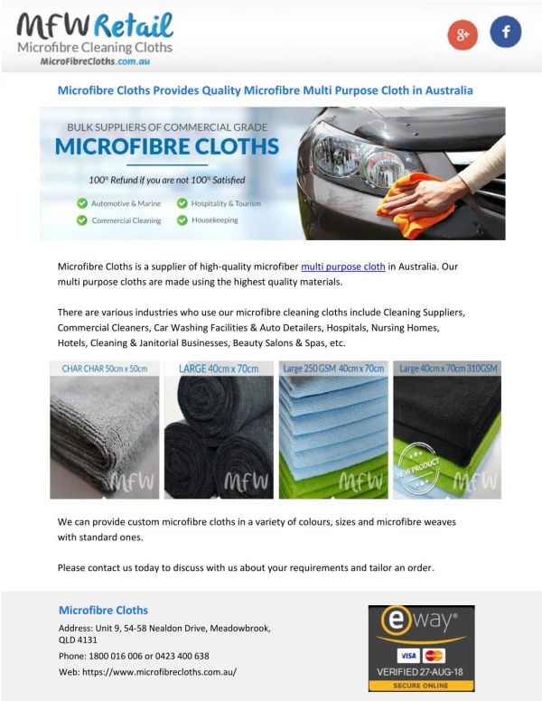 Microfibre Cloths Provides Quality Microfibre Multi Purpose Cloth in Australia