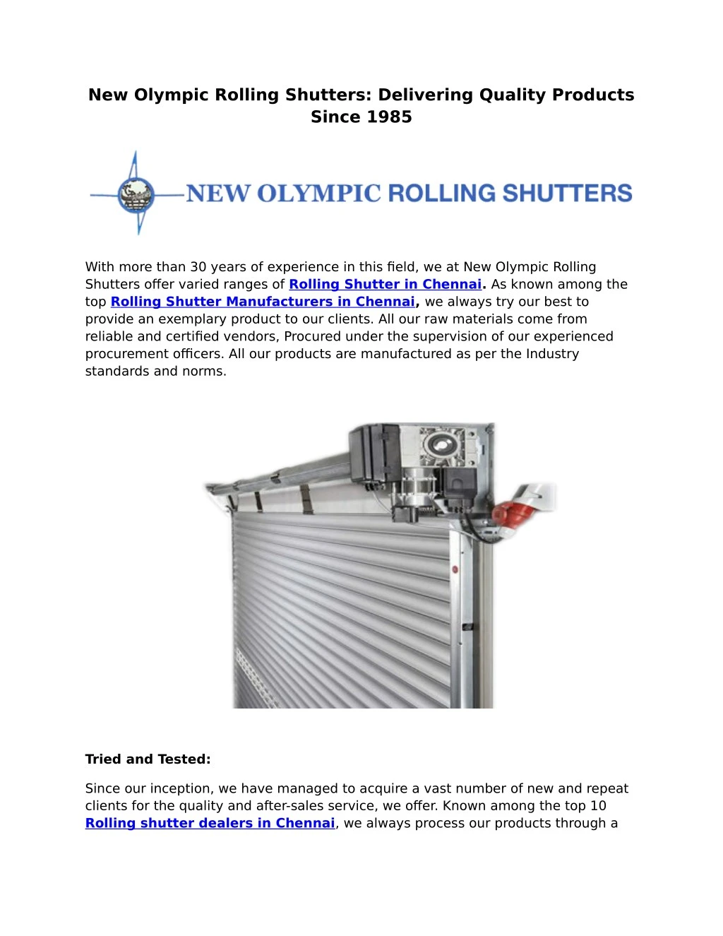 new olympic rolling shutters delivering quality