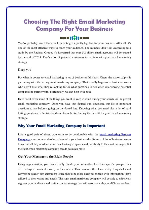 Choosing The Right Email Marketing Company For Your Business
