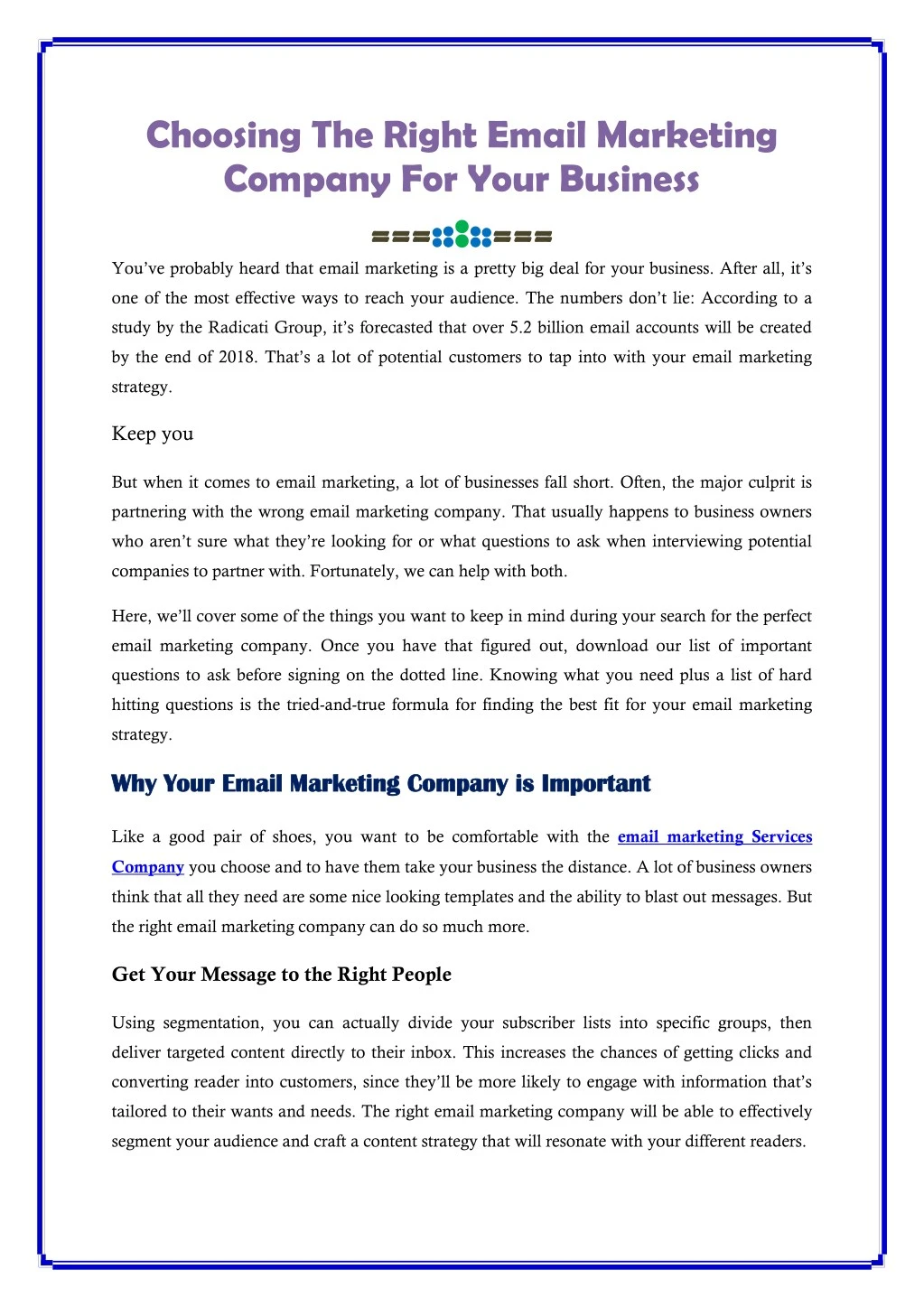choosing the right email marketing company