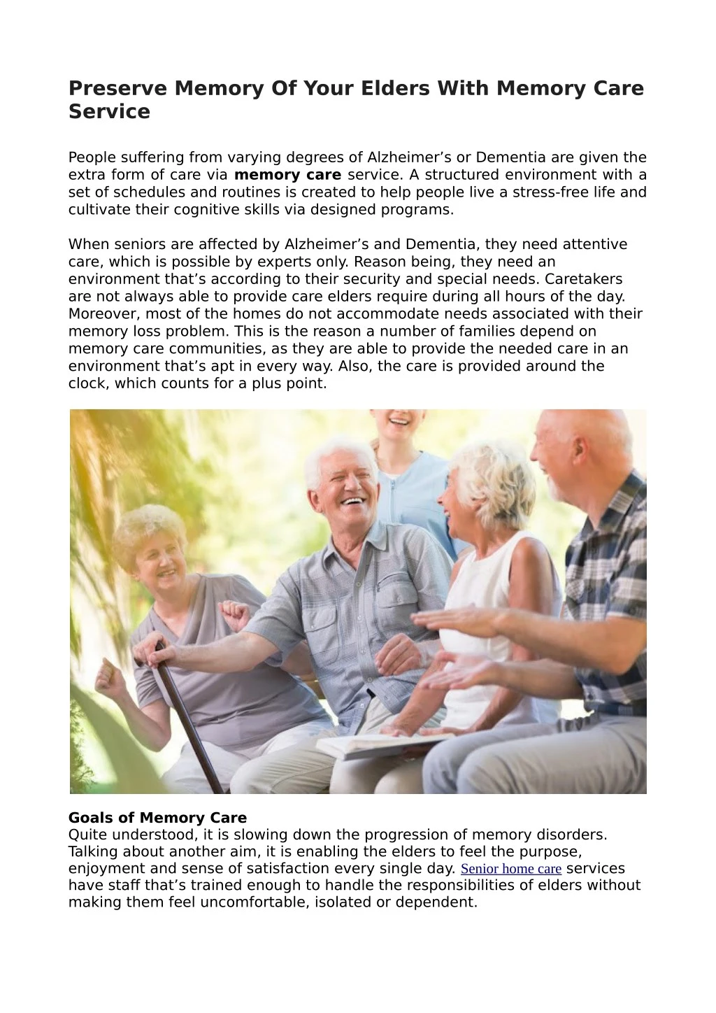 preserve memory of your elders with memory care