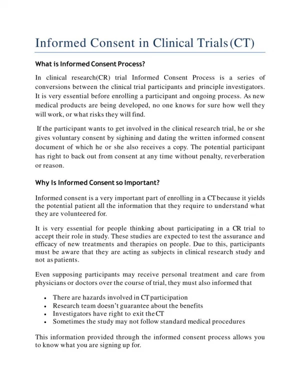 Informed Consent in Clinical Trials (CT)