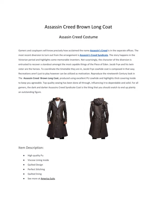 Assassin Creed Brown Long Coat