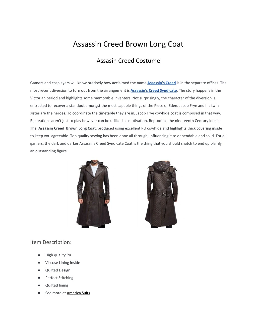 assassin creed brown long coat