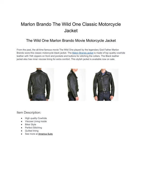 Marlon Brando The Wild One Classic Motorcycle Jacket