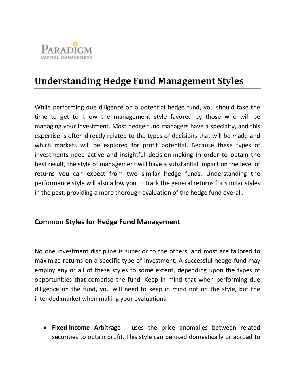 understanding hedge fund management styles