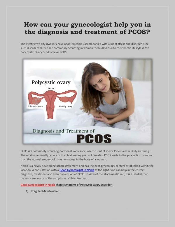 How can your gynecologist help you in the diagnosis and treatment of PCOS