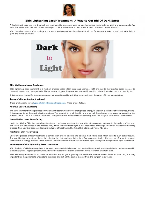 Skin Lightening Laser Treatment: A Way to Get Rid Of Dark Spots
