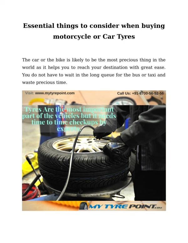 Essential things to consider when buying motorcycle or Car Tyres
