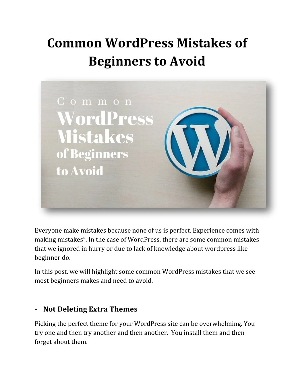 common wordpress mistakes of beginners to avoid
