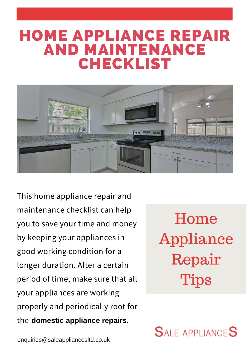 home appliance repair and maintenance checklist