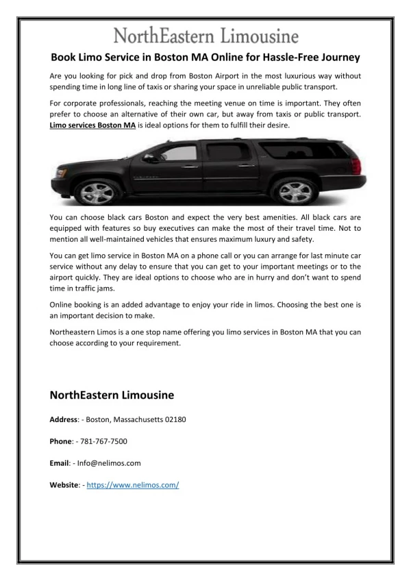 Book Limo Service in Boston MA Online for Hassle-Free Journey