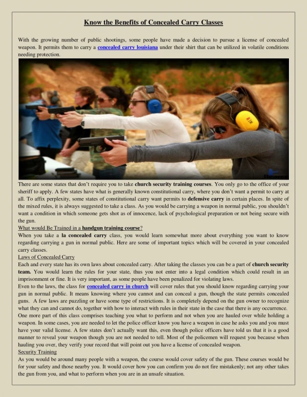 Know the Benefits of Concealed Carry Classes