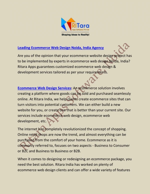 Ecommerce website Development Company India â€“ Ritara Software