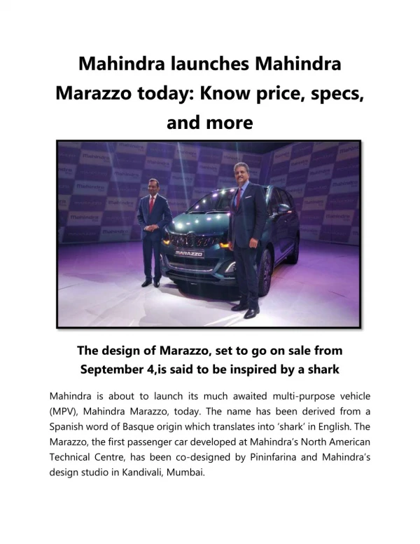 Mahindra Launches Mahindra Marazzo Today Know Price, Specs, And More