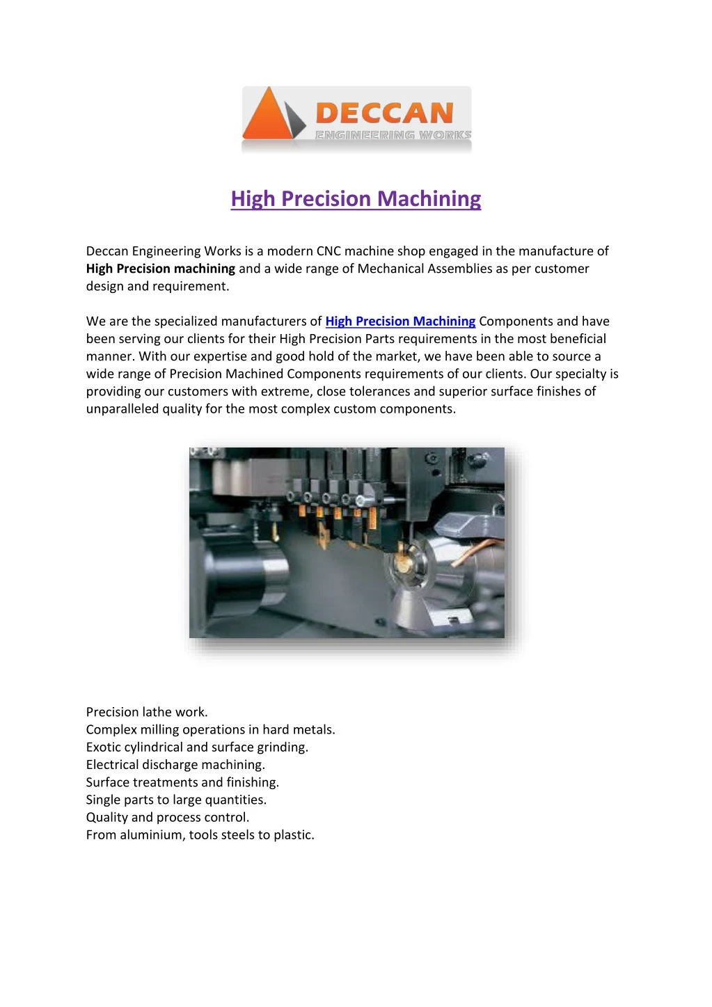 high precision machining