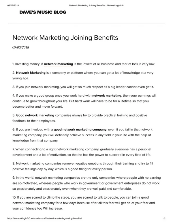 Network Marketing Joining Benefits