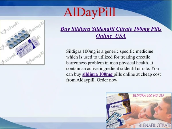 Buy Sildigra Sildenafil Citrate 100mg Pills Online USA