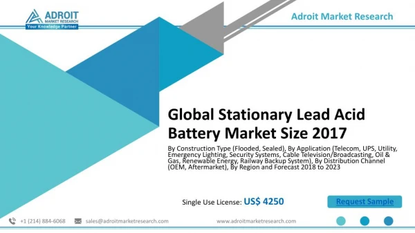 Stationary Lead Acid Battery 2018: Analysis, Research, Tenders, Growth, Tendencies and Forecast to 2023
