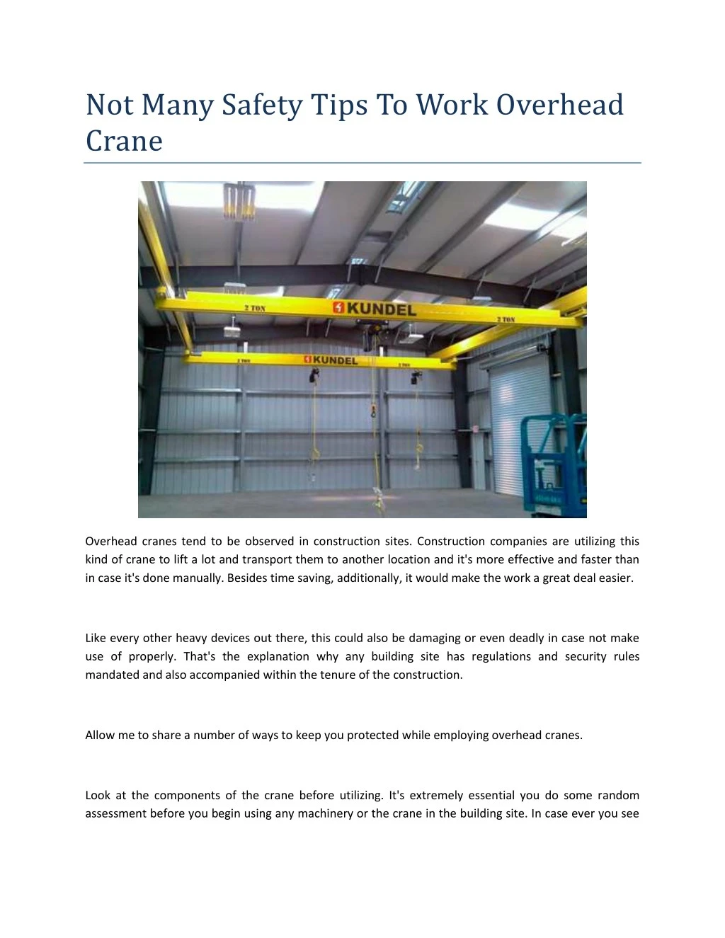 not many safety tips to work overhead crane