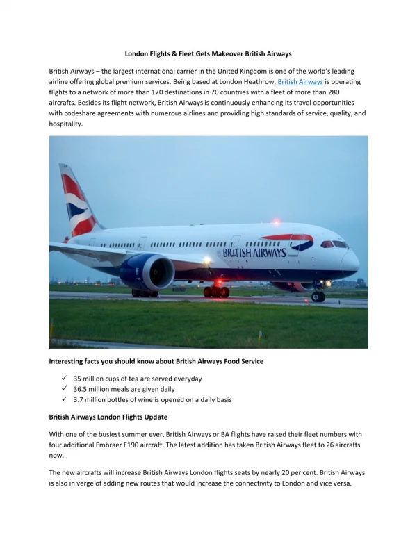 London Flights & Fleet Gets Makeover British Airways