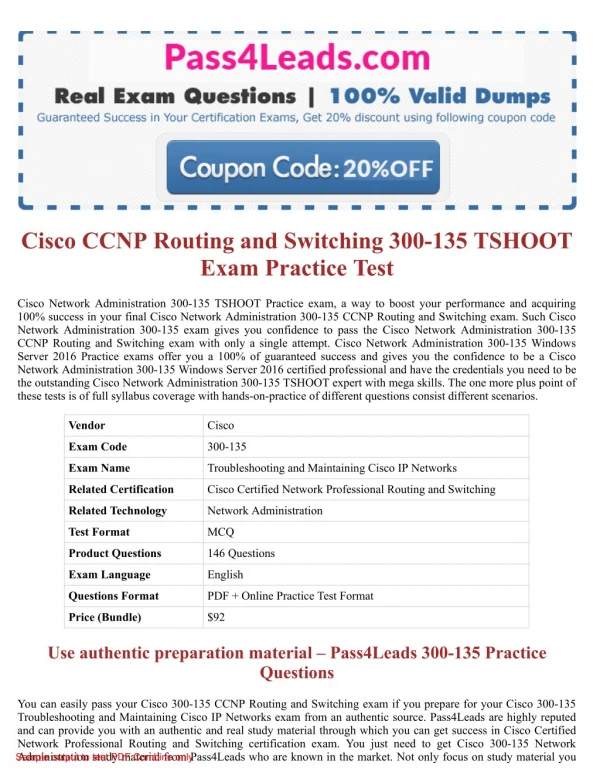 Cisco 300-135 TSHOOT Exam Questions