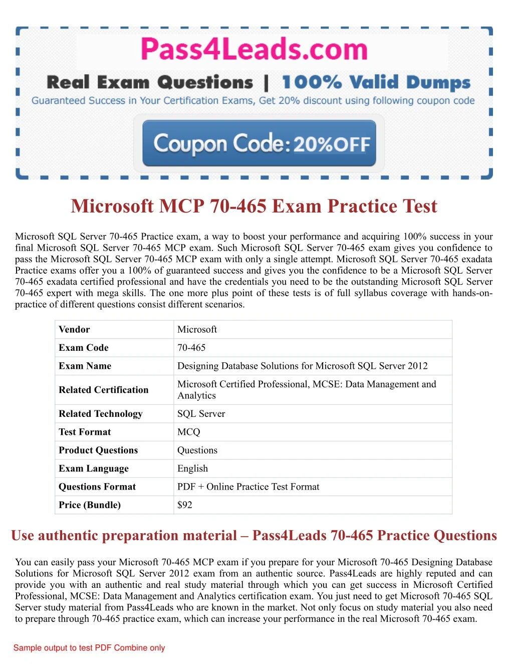 microsoft mcp 70 465 exam practice test