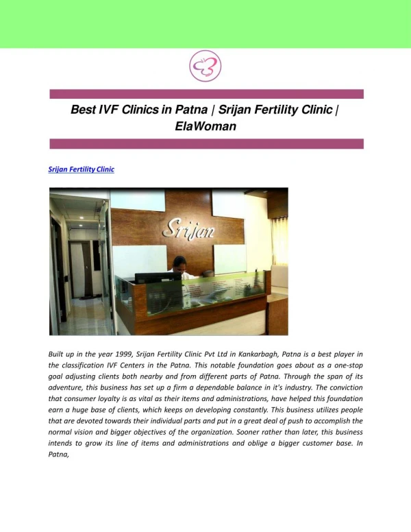 Best IVF Clinics in Patna | Srijan Fertility Clinic | ElaWoman