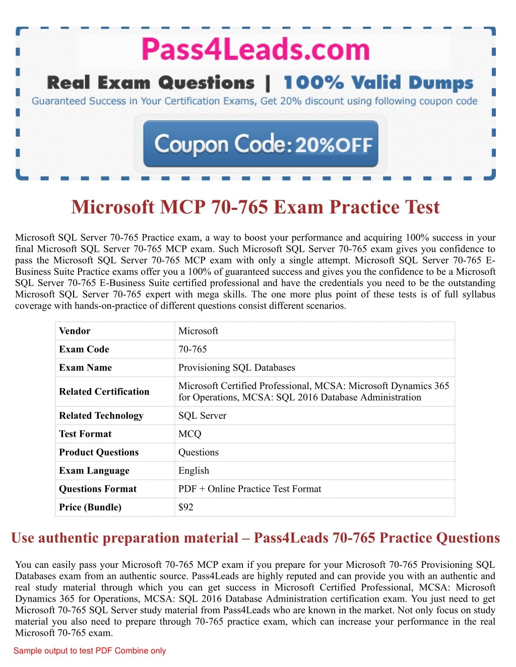 microsoft mcp 70 765 exam practice test