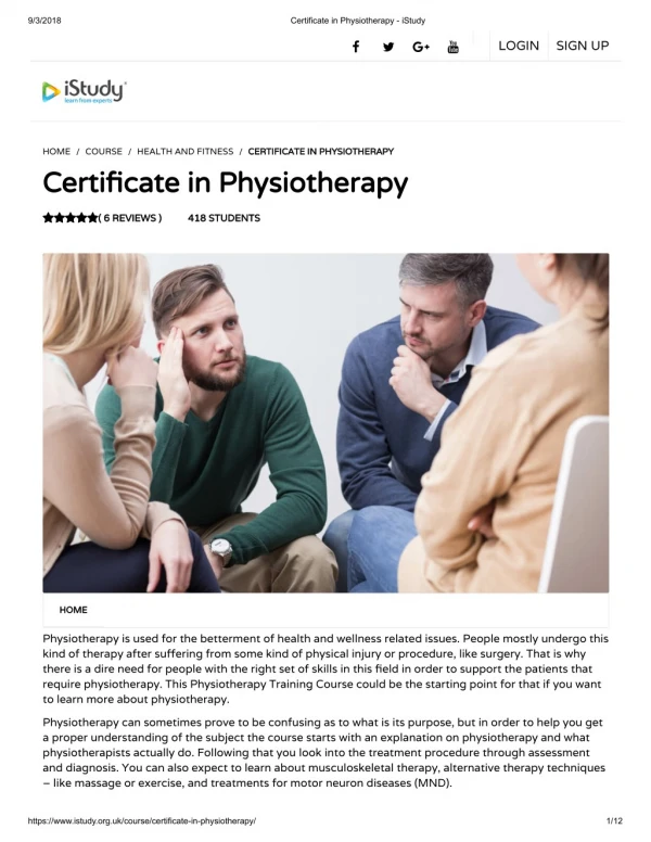 Certificate in Physiotherapy - istudy