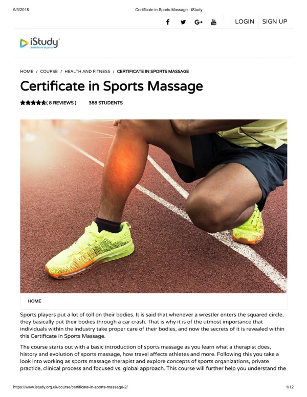 Certificate in Sports Massage - istudy
