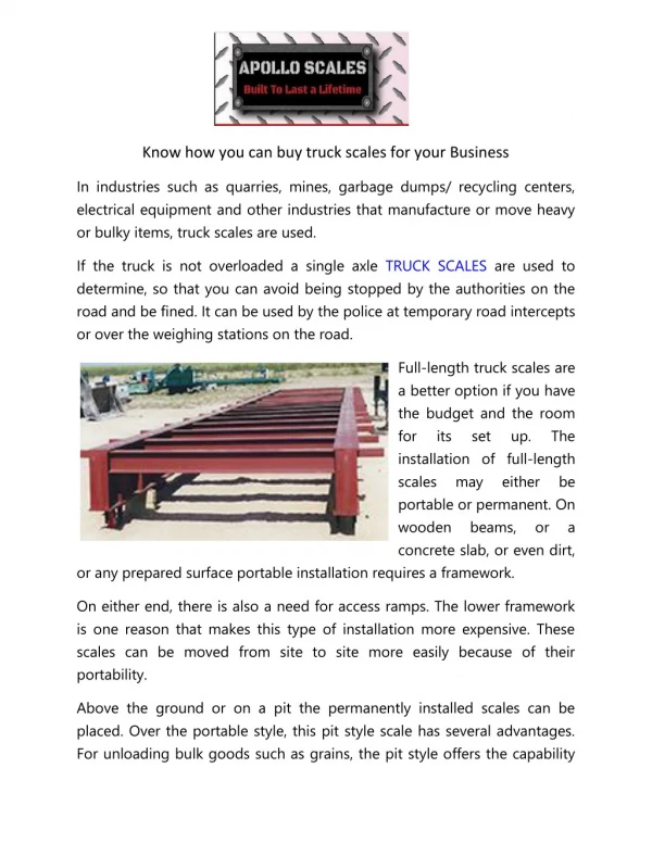 Know how you can buy truck scales for your Business