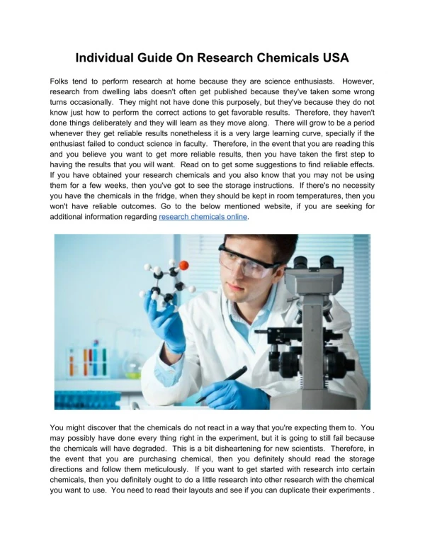 Individual Guide On Research Chemicals USA