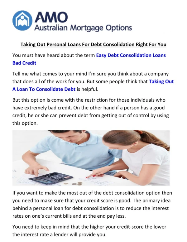 Personal Loans For Debt Consolidation Bad Credit