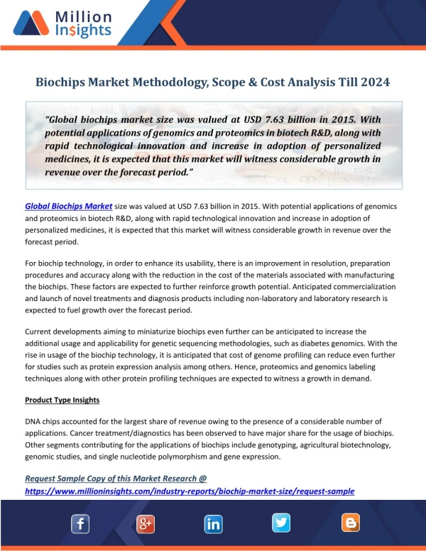 Biochips Market Methodology, Scope & Cost Analysis Till 2024