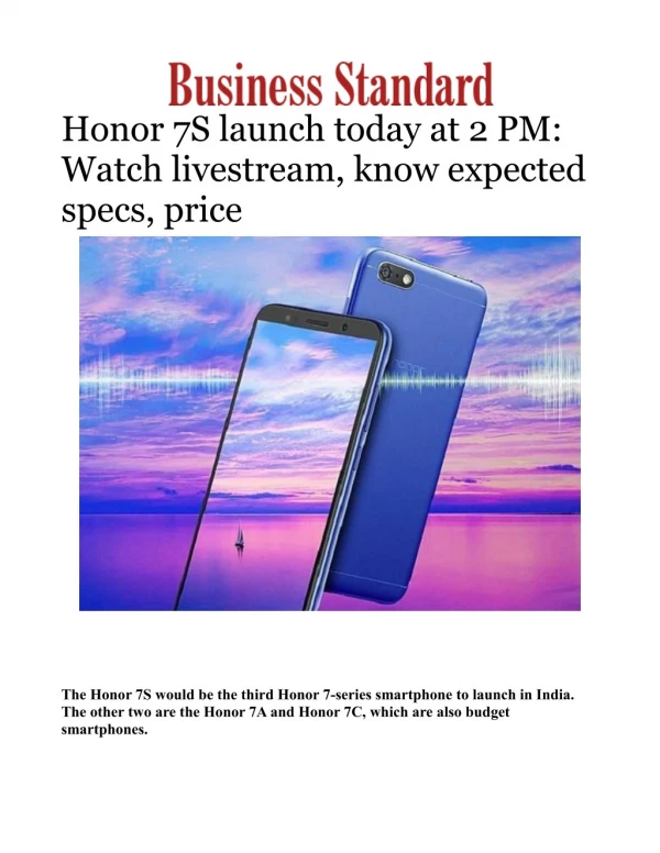 Honor 7S launch today at 2 PM: Watch livestream, know expected specs, price 