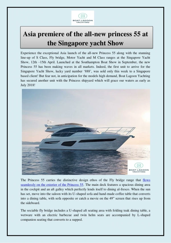 Asia premiere of the all-new princess 55 at the Singapore yacht Show