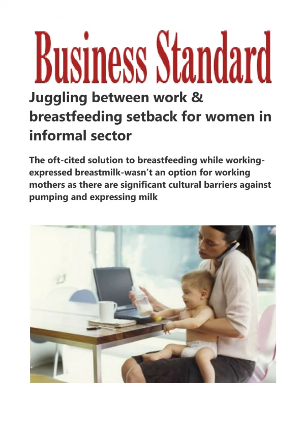 Juggling between work & breastfeeding setback for women in informal sector