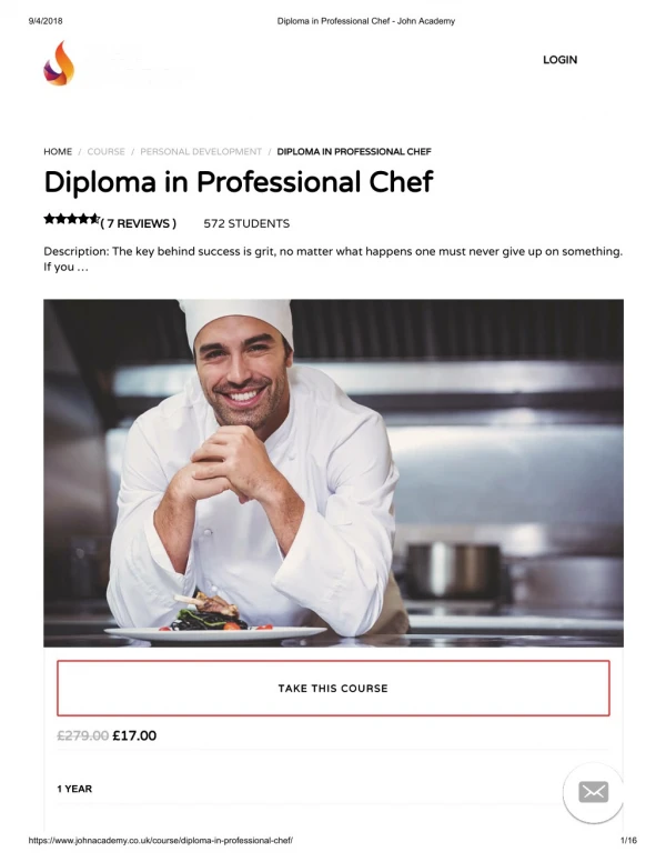 Diploma in Professional Chef - John Academy
