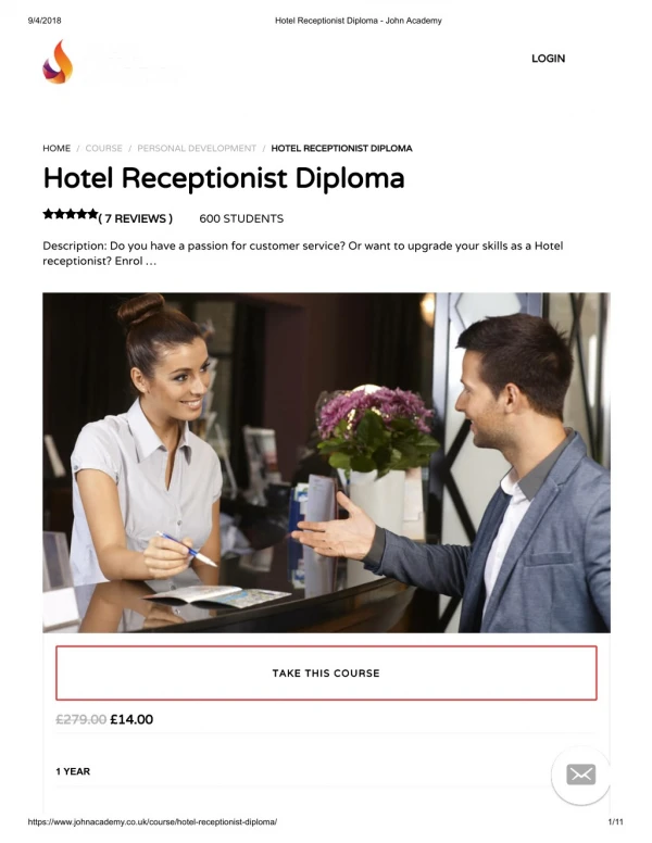 Hotel Receptionist Diploma - John Academy