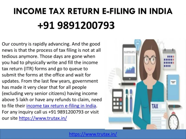 Income tax return e-filing in India 91 9891200793